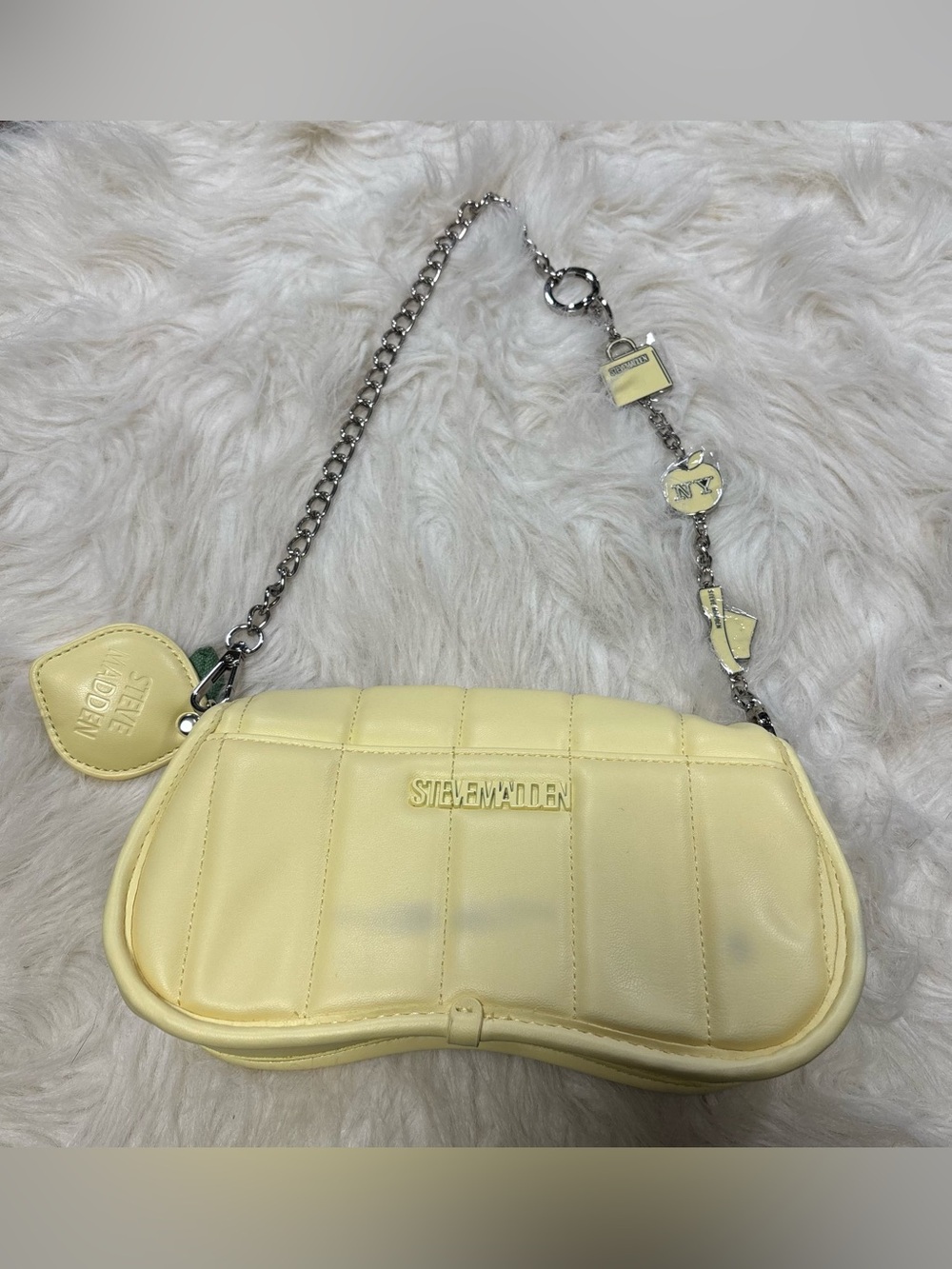 Steve Madden Pale Yellow Quilted Mini Shoulder Bag with Lemon Charm